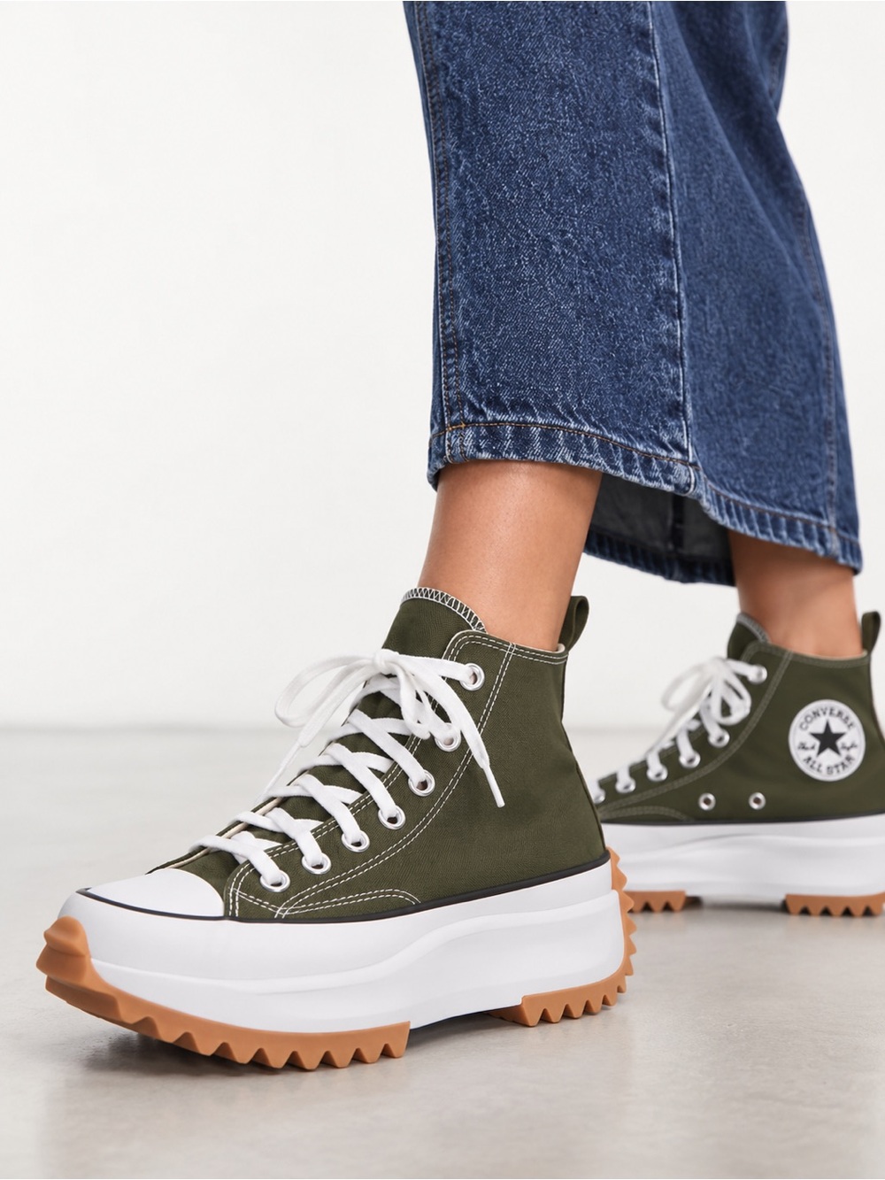 Converse Run Star Hike High Cargo Khaki Platform Sneakers Olive Green 5.5/36